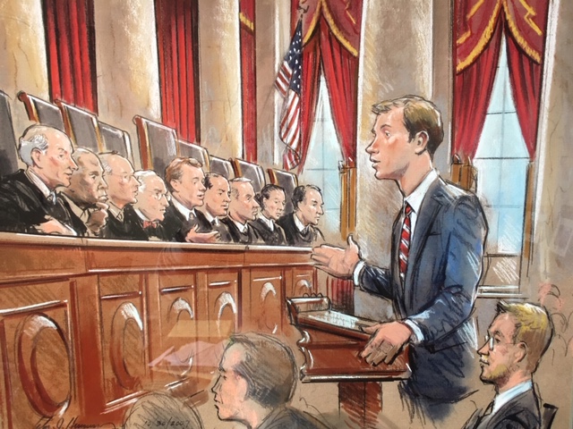 Cartoon of attorney arguing before the United States Supreme Court